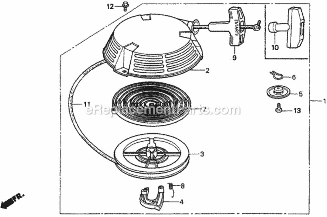 Recoil Starter Diagram and Parts List for HRA216 Type SXAVIN# MACR-5000001 Honda Lawn Mower