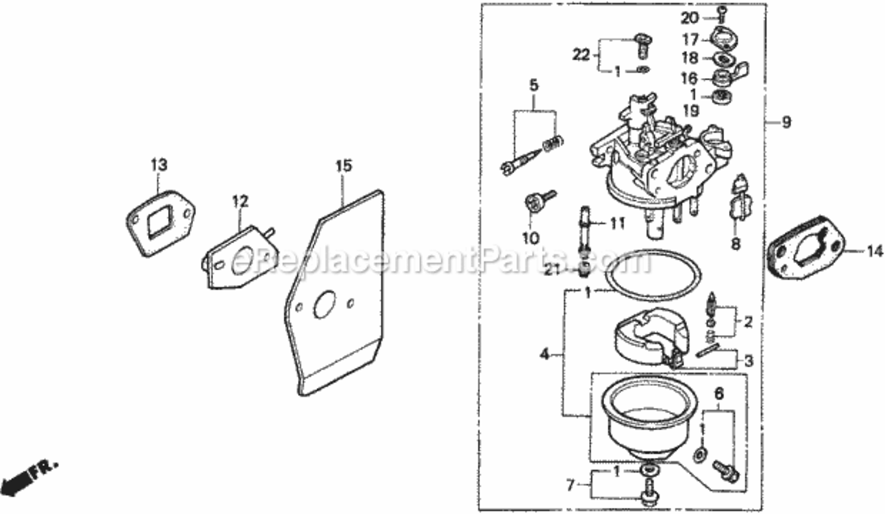 Carburetor Diagram and Parts List for HRA216 Type SXAVIN# MACR-5000001 Honda Lawn Mower