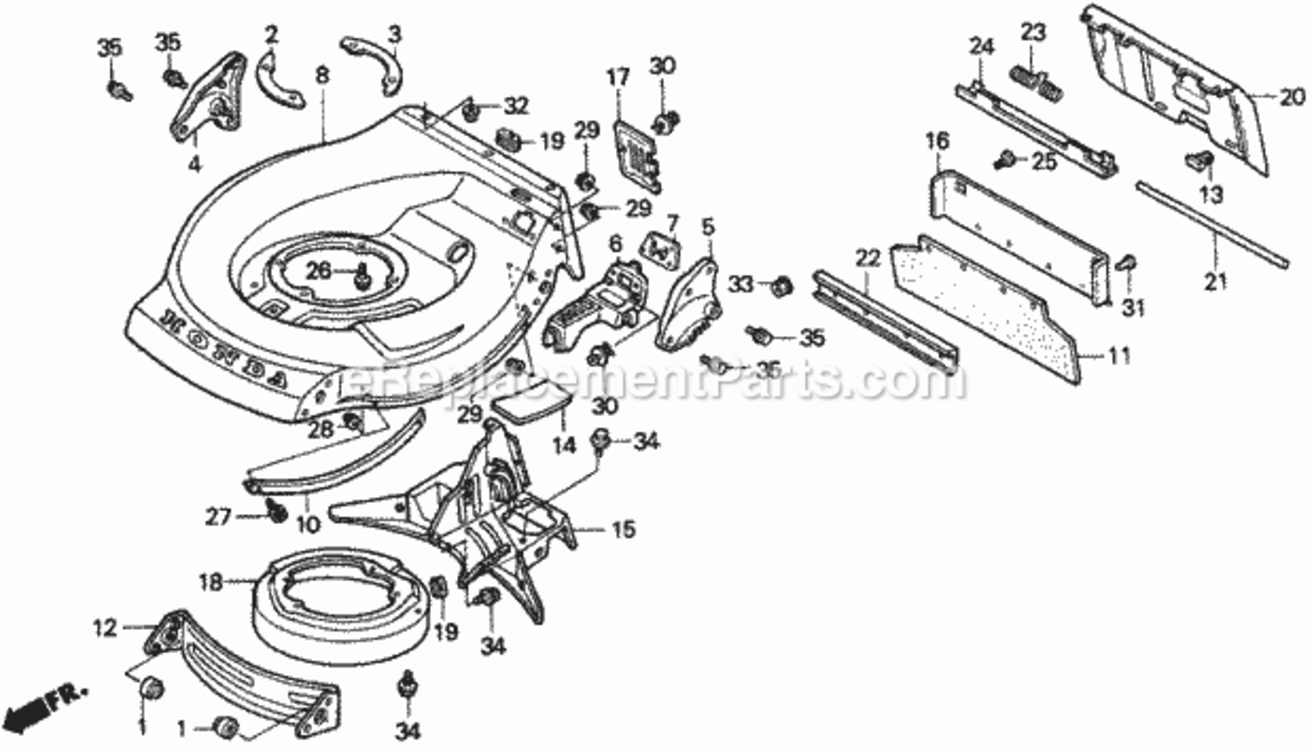 Cutter Housing Diagram and Parts List for HRA216 Type SXAVIN# MACR-5000001 Honda Lawn Mower
