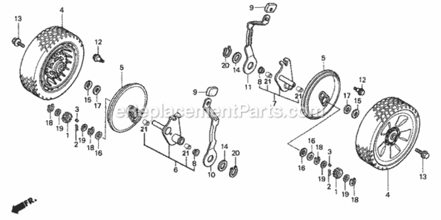 Rear Wheel Diagram and Parts List for HRB216 Type HXAVIN# MAAA-1000001 Honda Lawn Mower