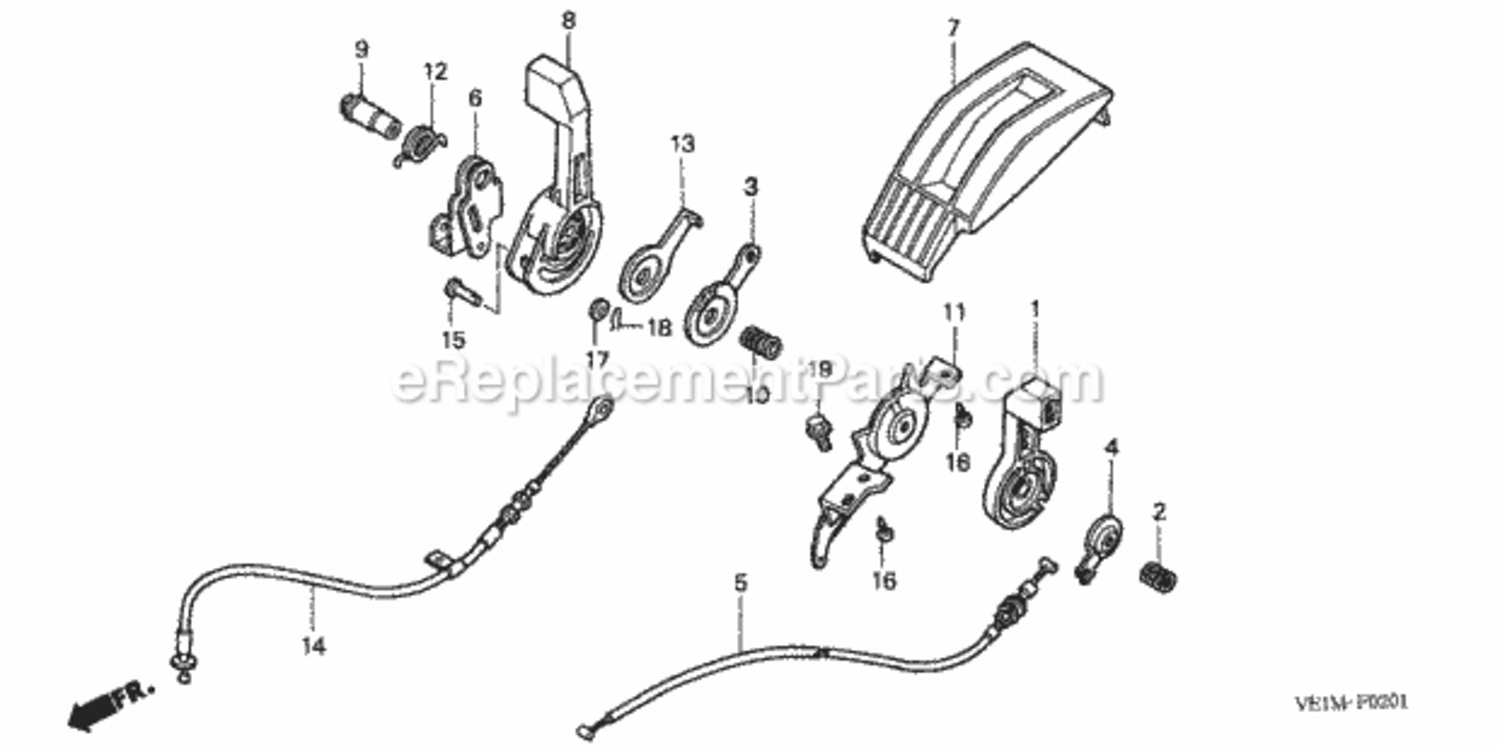 Throttle Lever Diagram and Parts List for HRB216 Type HXAVIN# MAAA-1000001 Honda Lawn Mower