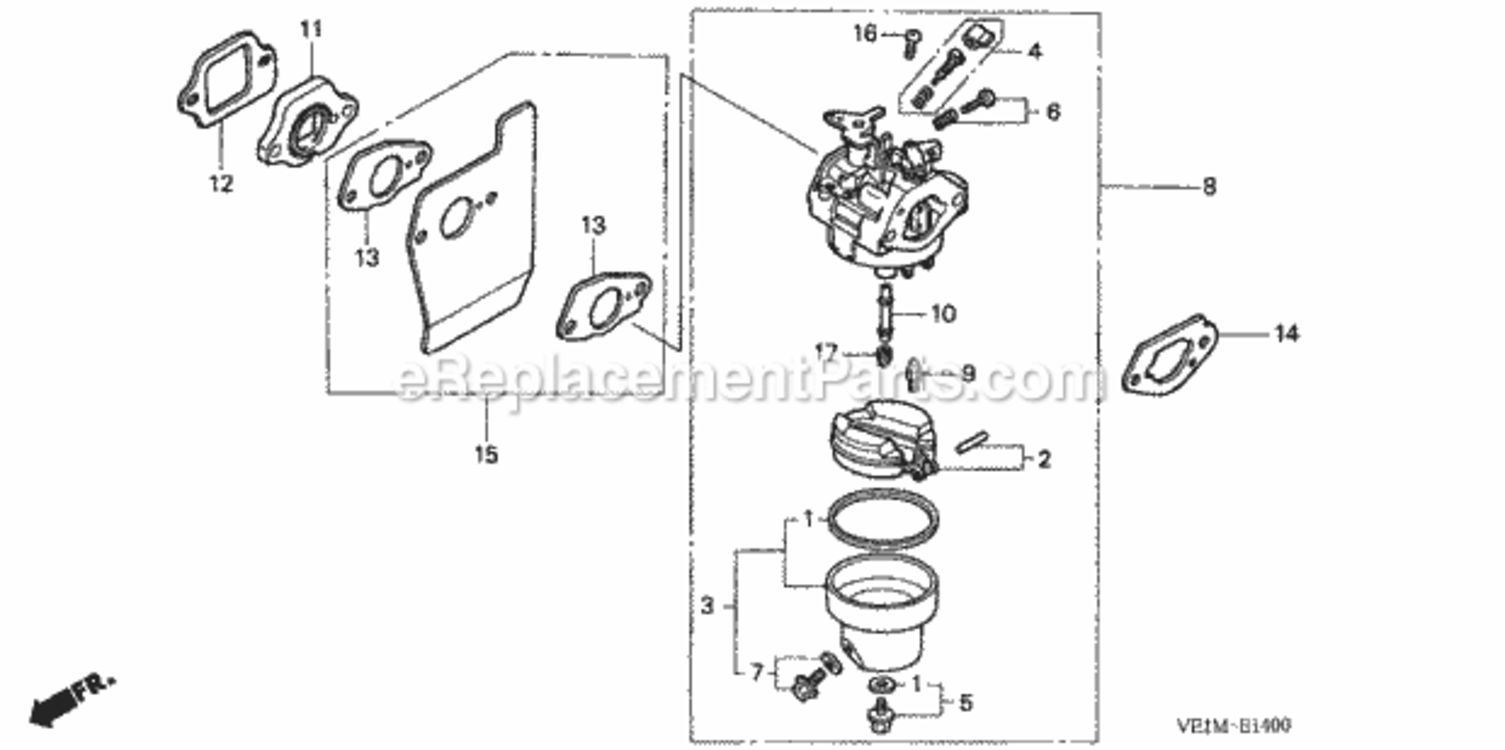 Carburetor Diagram and Parts List for HRB216 Type TXAVIN# MAAA-1000001 Honda Lawn Mower