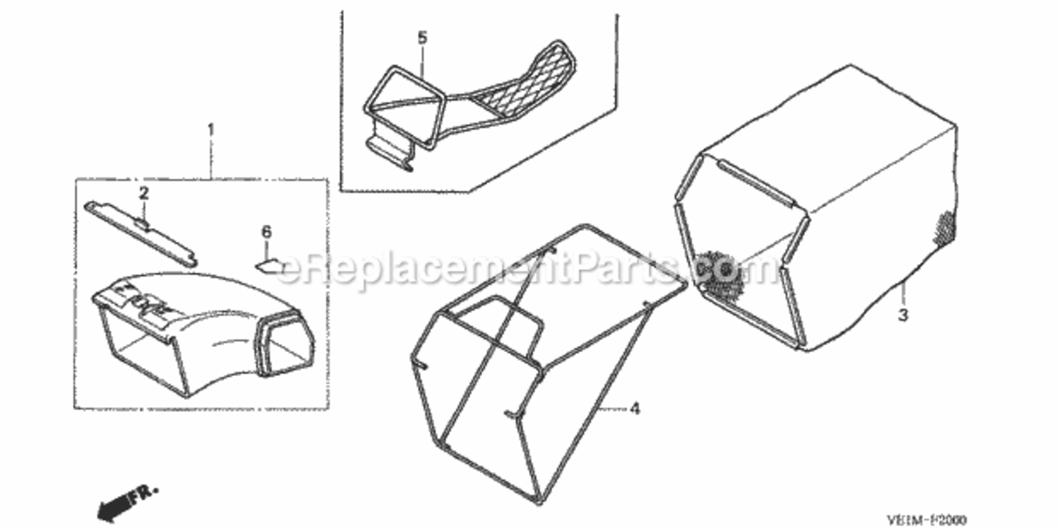 Grass Bag Diagram and Parts List for HRB216 Type TXAAVIN# MAAA-1000001 Honda Lawn Mower