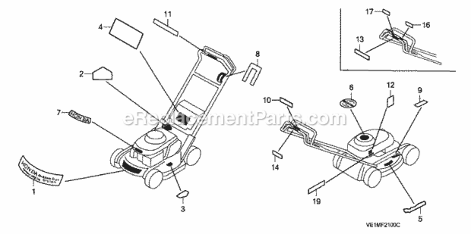 Labels Diagram and Parts List for HRB216 Type TXAAVIN# MAAA-1000001 Honda Lawn Mower