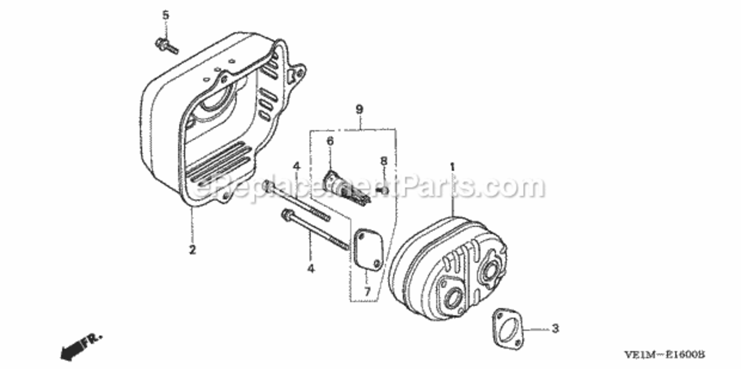 Muffler Diagram and Parts List for HRB216 Type TXAAVIN# MAAA-1000001 Honda Lawn Mower