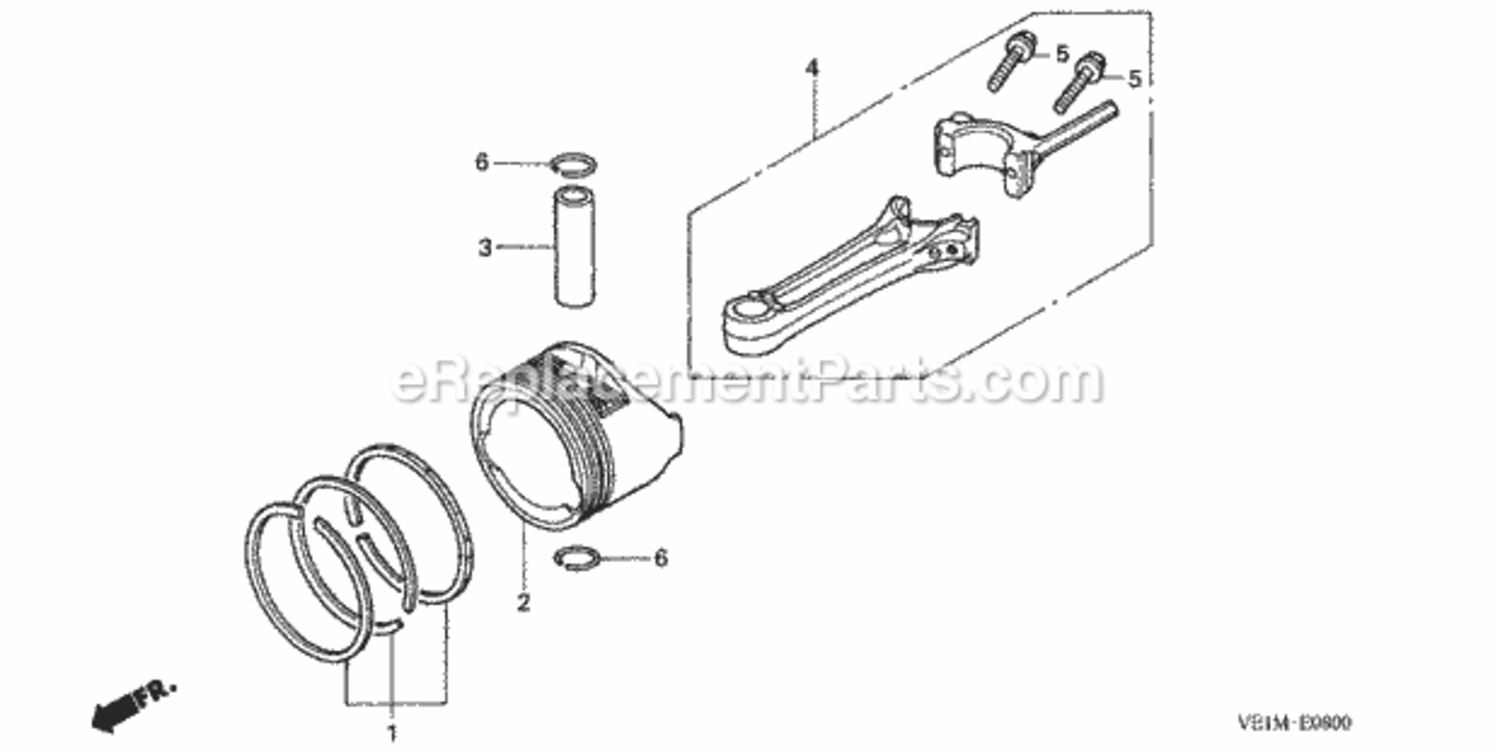 Piston + Connecting Rod Diagram and Parts List for HRB216 Type TXAAVIN# MAAA-1000001 Honda Lawn Mower