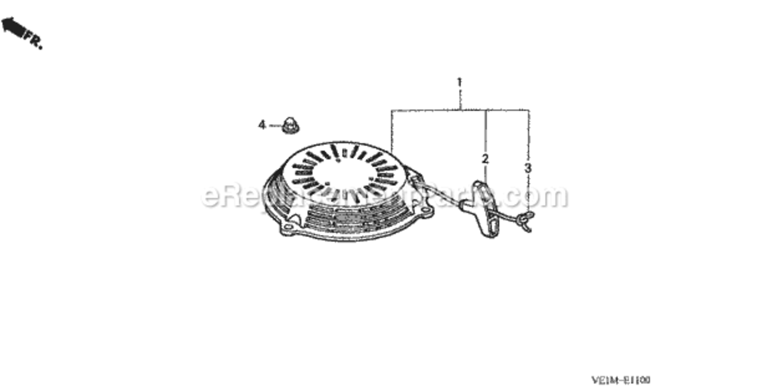 Recoil Starter Diagram and Parts List for HRB216 Type TXAAVIN# MAAA-1000001 Honda Lawn Mower