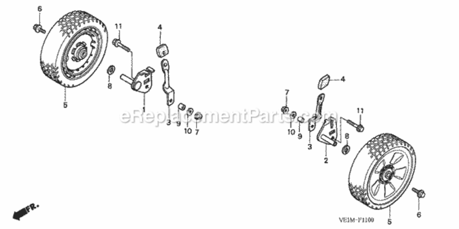Front Wheel Diagram and Parts List for HRB216 Type TXAAVIN# MAAA-1000001 Honda Lawn Mower
