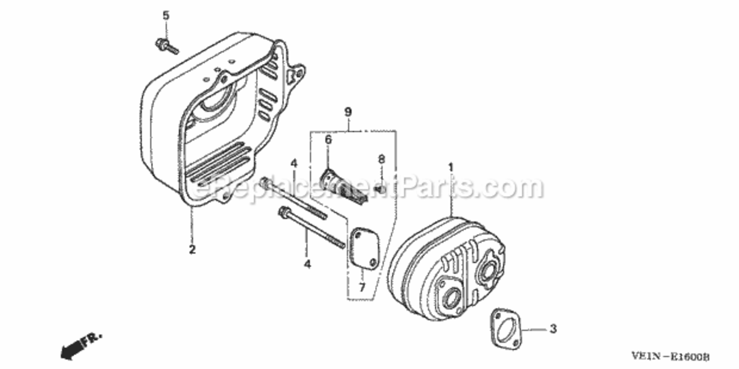 Muffler Diagram and Parts List for HRB217 Type HXAVIN# MAEA-1000001 Honda Lawn Mower