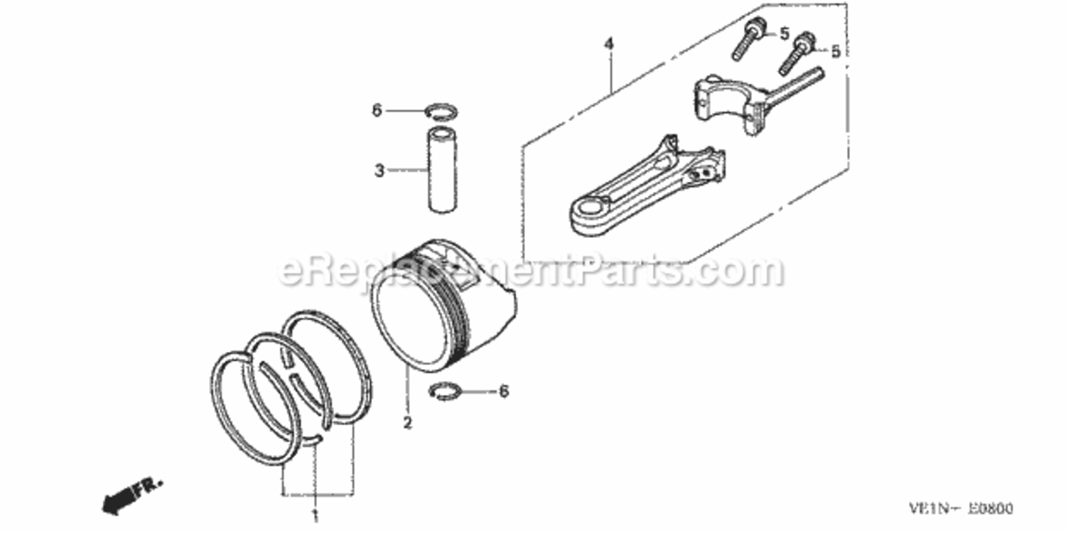 Piston + Connecting Rod Diagram and Parts List for HRB217 Type HXAVIN# MAEA-1000001 Honda Lawn Mower
