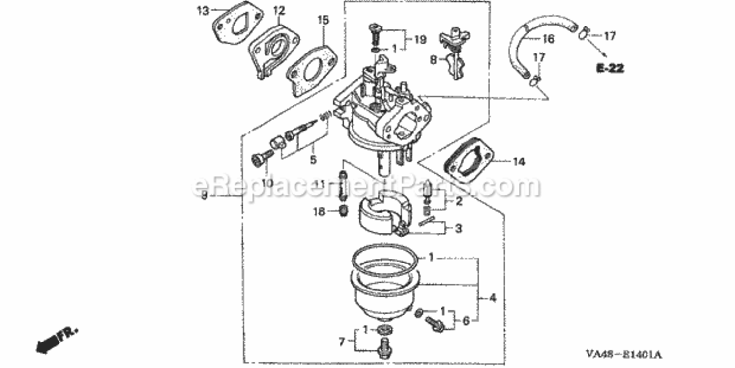 Carburetor Diagram and Parts List for HRC215K1 Type SDAVIN# MZAU-6100001 to MZAU-9999999 Honda Lawn Mower