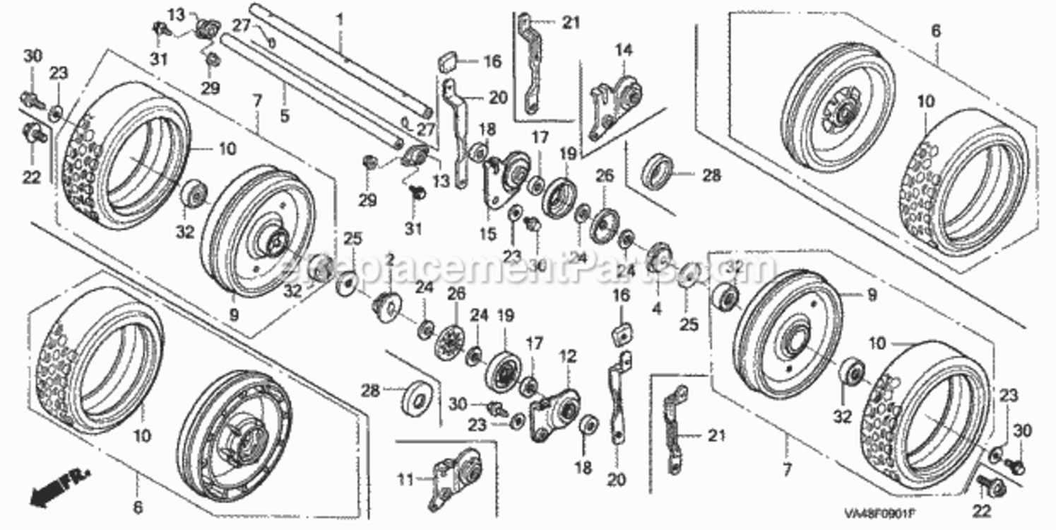 Rear Wheel Diagram and Parts List for HRC216K1 Type SXAVIN# MZAN-6100001 to MZAN-7999999 Honda Lawn Mower