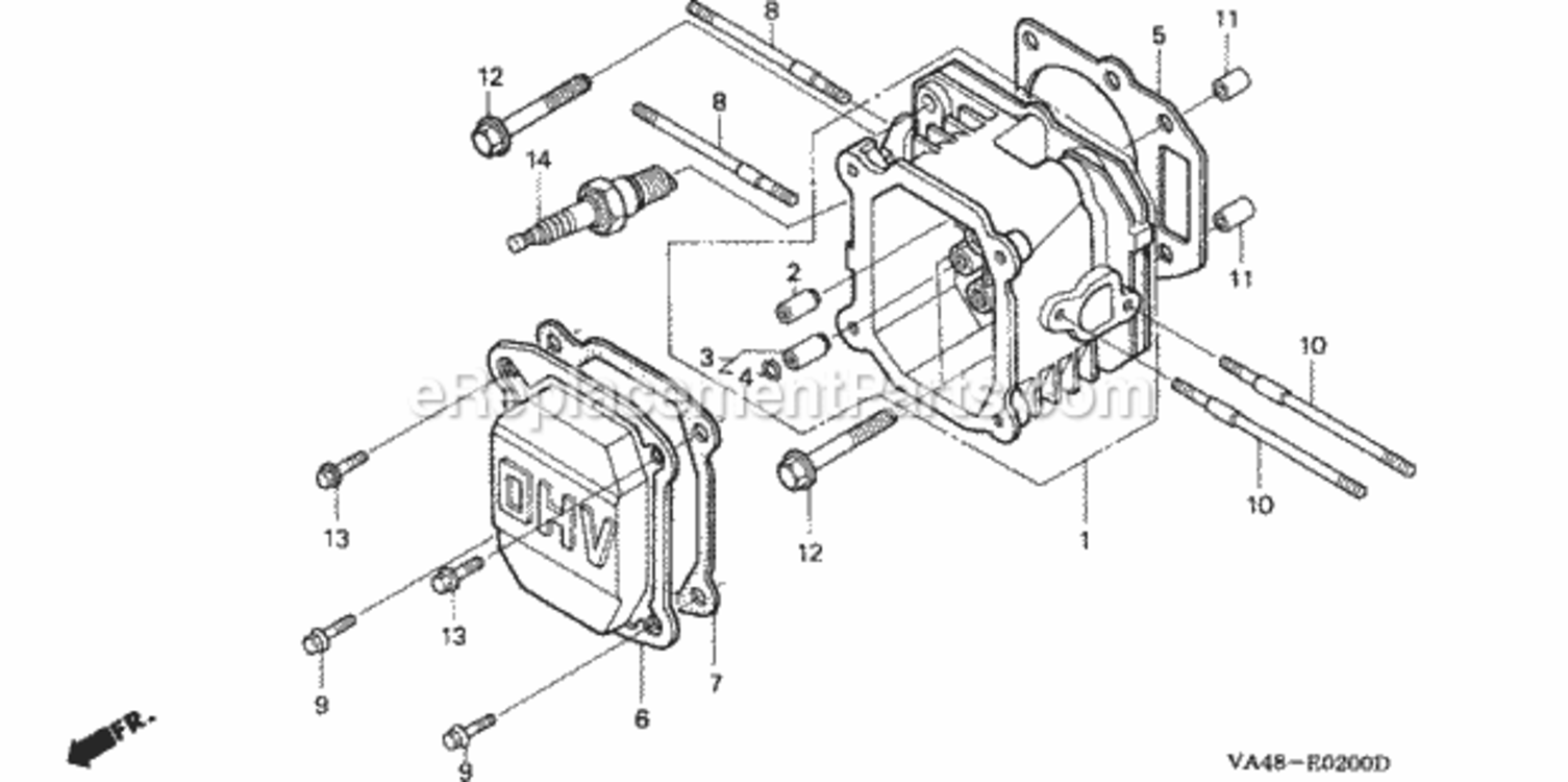 Cylinder Head Diagram and Parts List for HRC216K1 Type SXAAVIN# MZAN-6100001 to MZAN-7999999 Honda Lawn Mower