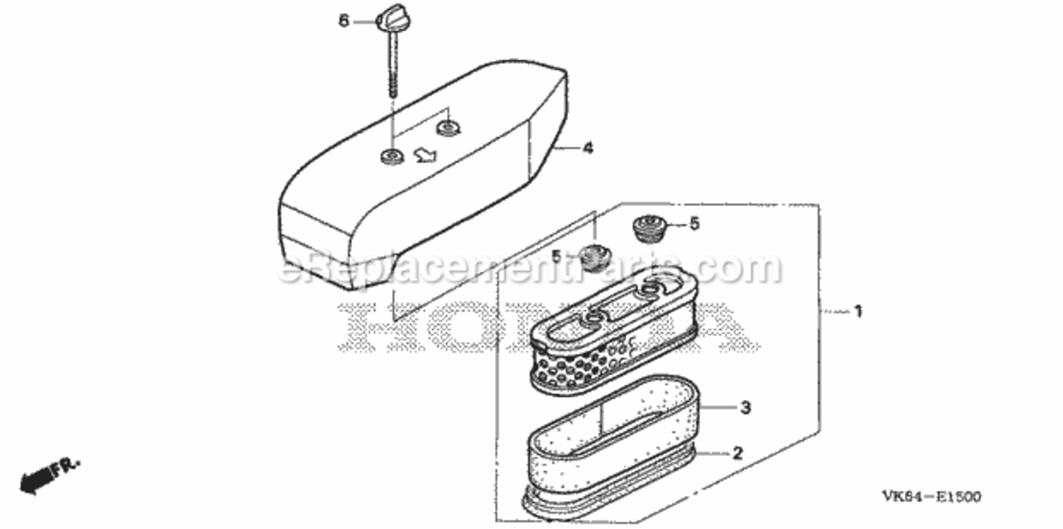 Air Cleaner Diagram and Parts List for HRC216K2 Type HXAVIN# MAKA-1000001 to MAKA-1049999 Honda Lawn Mower