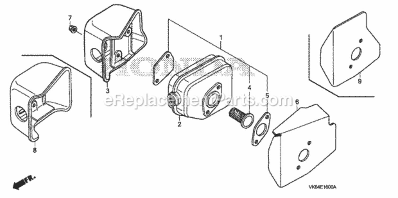 Muffler Diagram and Parts List for HRC216K2 Type HXAVIN# MAKA-1000001 to MAKA-1049999 Honda Lawn Mower