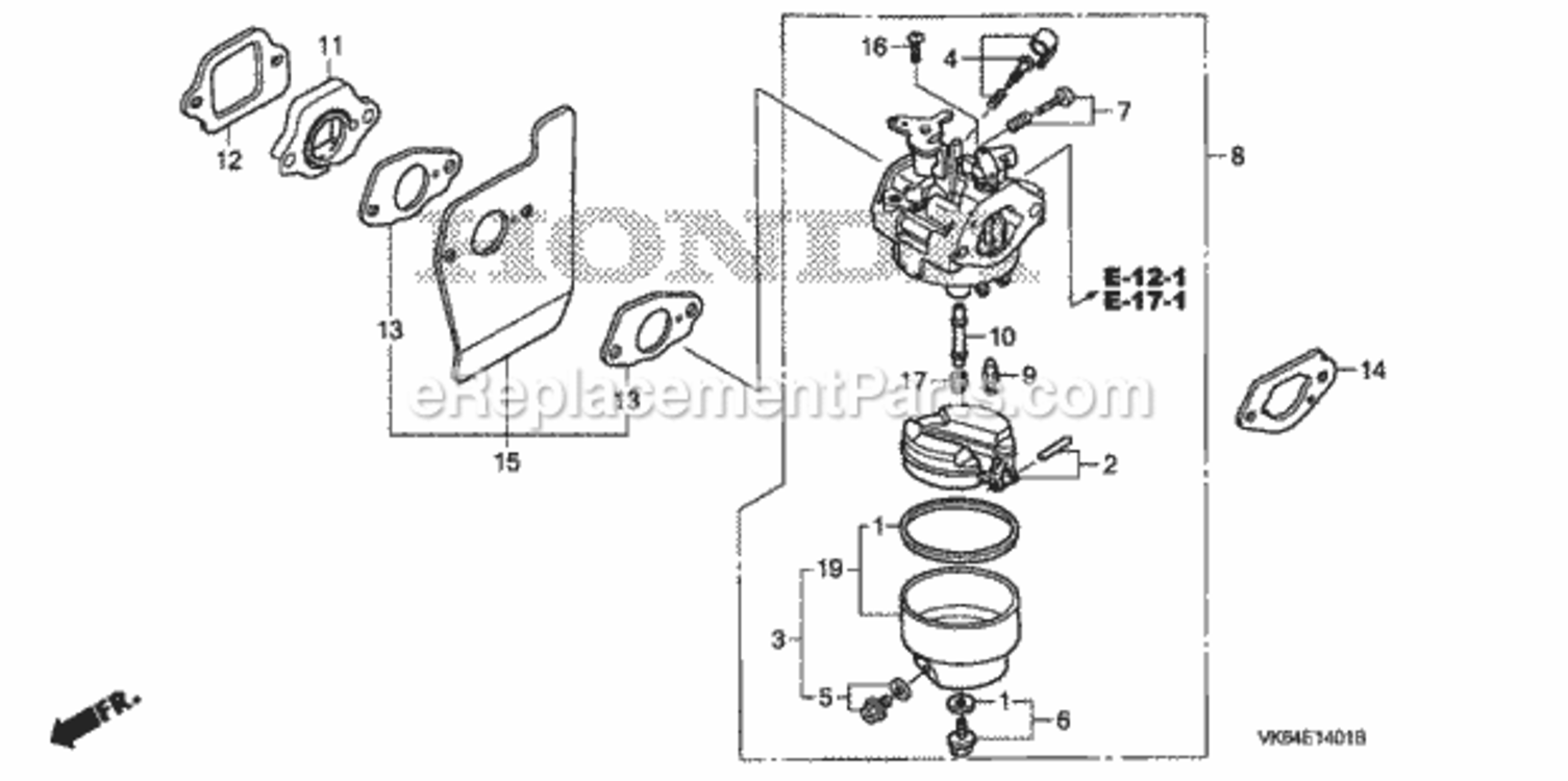 Part Location Diagram of 16100-Z2B-J03 Honda Carburetor