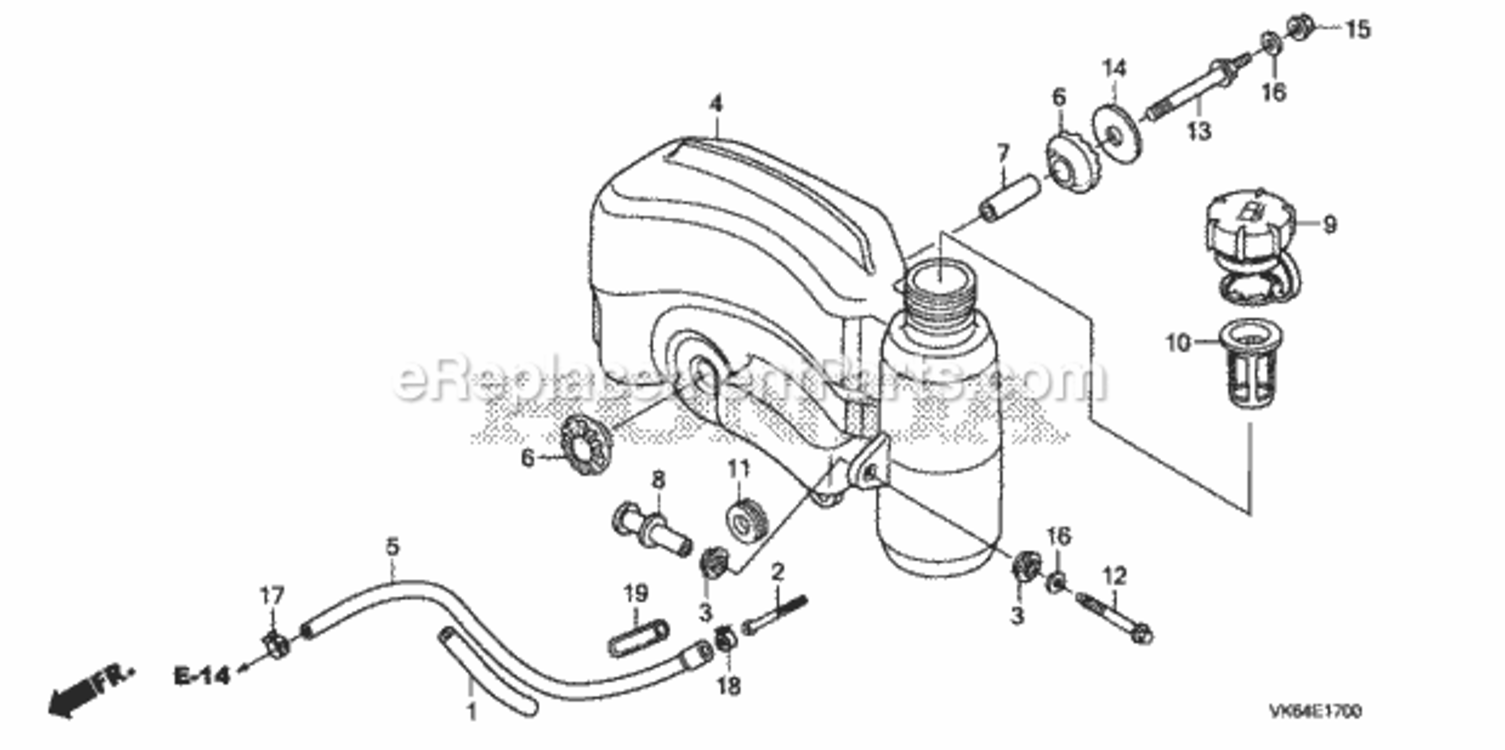 Fuel Tank Diagram and Parts List for HRC216K3 Type HXAVIN# MAKA-1050001 Honda Lawn Mower