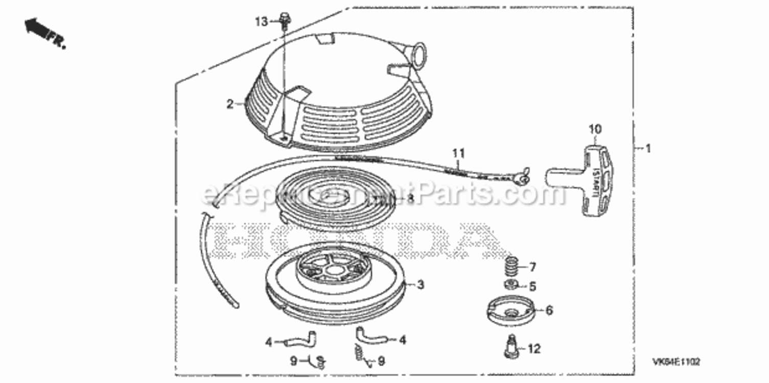 Recoil Starter Diagram and Parts List for HRC216K3 Type HXAVIN# MAKA-1050001 Honda Lawn Mower