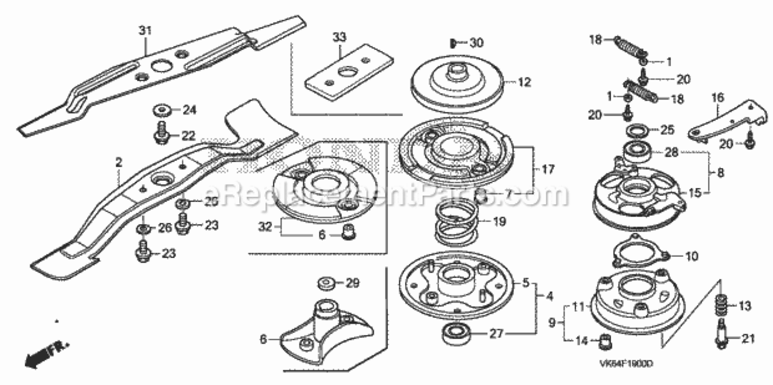 Rotary Blade Diagram and Parts List for HRC216K3 Type HXAVIN# MAKA-1050001 Honda Lawn Mower