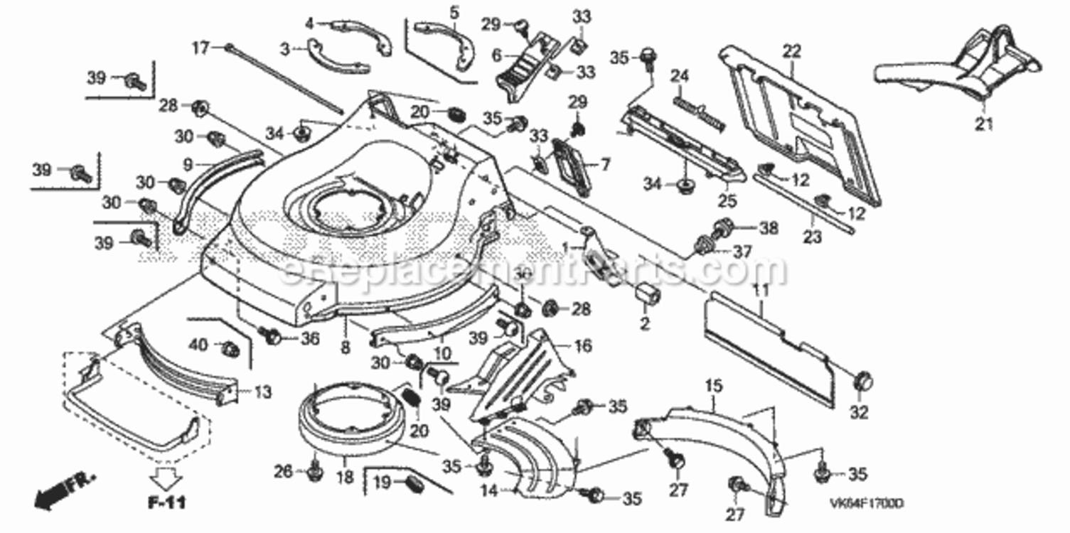 Cutter Housing Diagram and Parts List for HRC216K3 Type HXAVIN# MAKA-1050001 Honda Lawn Mower