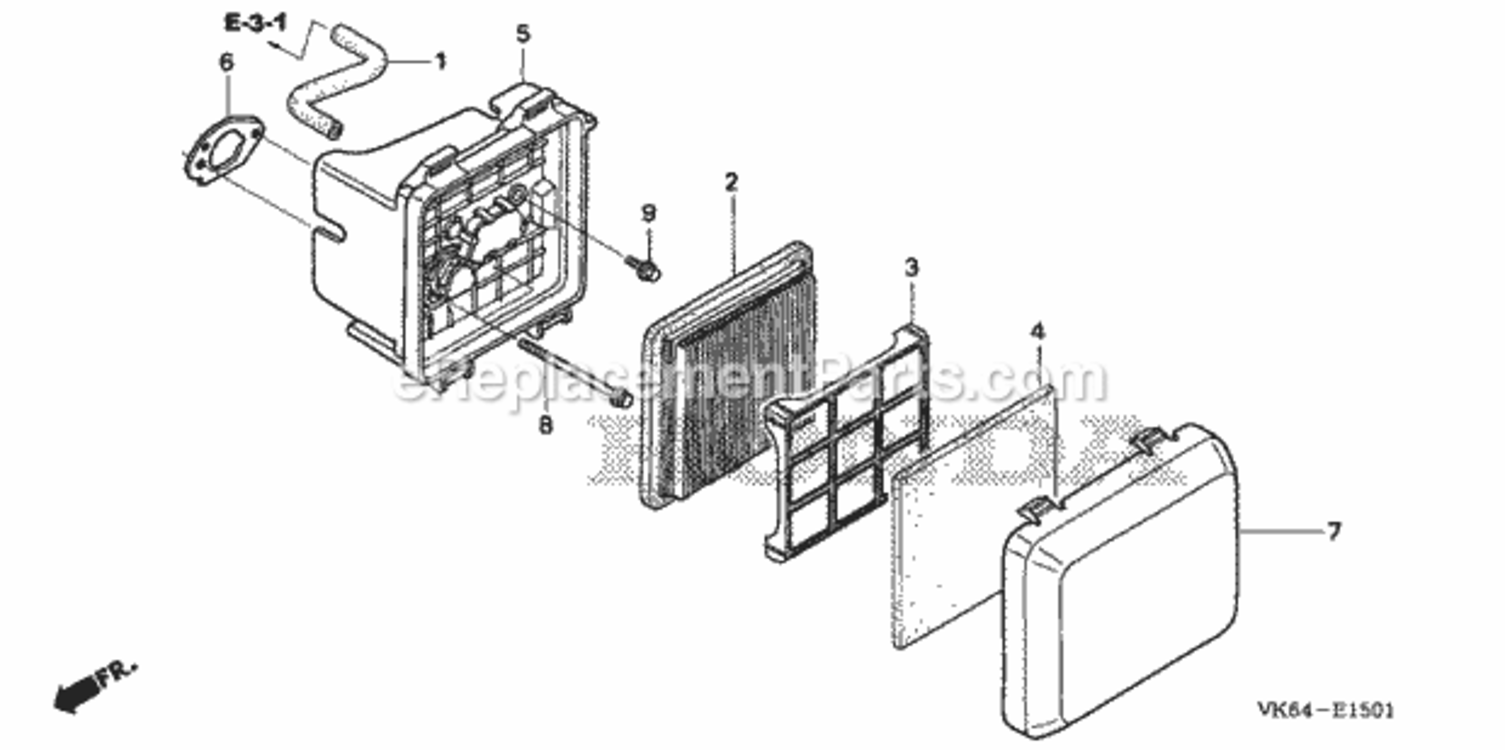 Air Cleaner Diagram and Parts List for HRC216K3 Type PDAVIN# MAJA-1100001 Honda Lawn Mower