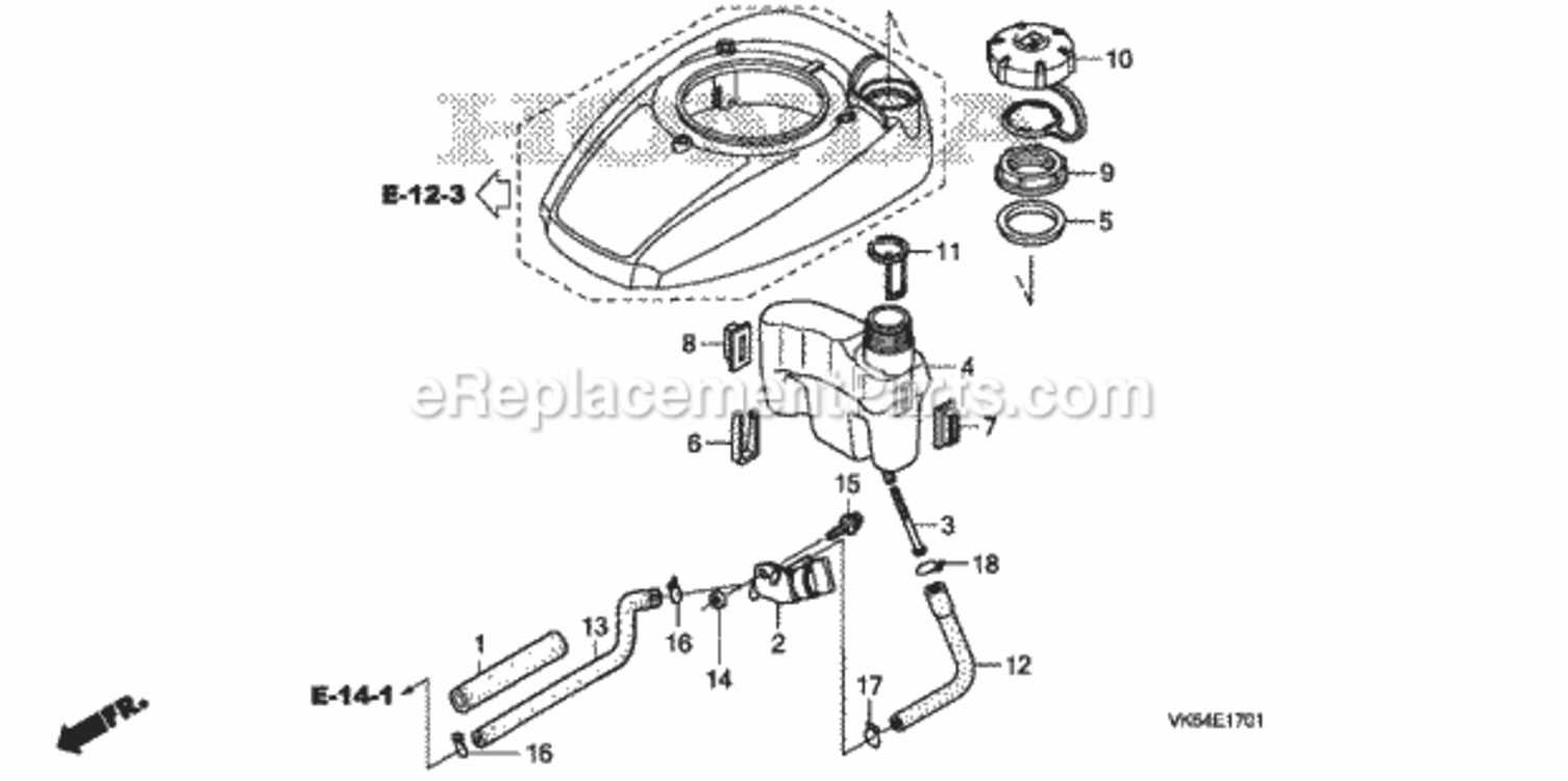 Fuel Tank Diagram and Parts List for HRC216K3 Type PDAVIN# MAJA-1100001 Honda Lawn Mower