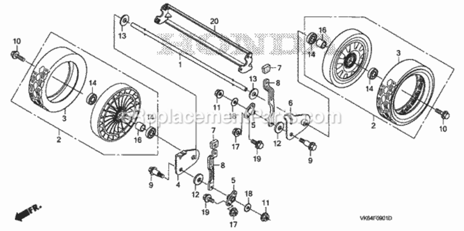 Rear Wheel Diagram and Parts List for HRC216K3 Type PDAVIN# MAJA-1100001 Honda Lawn Mower