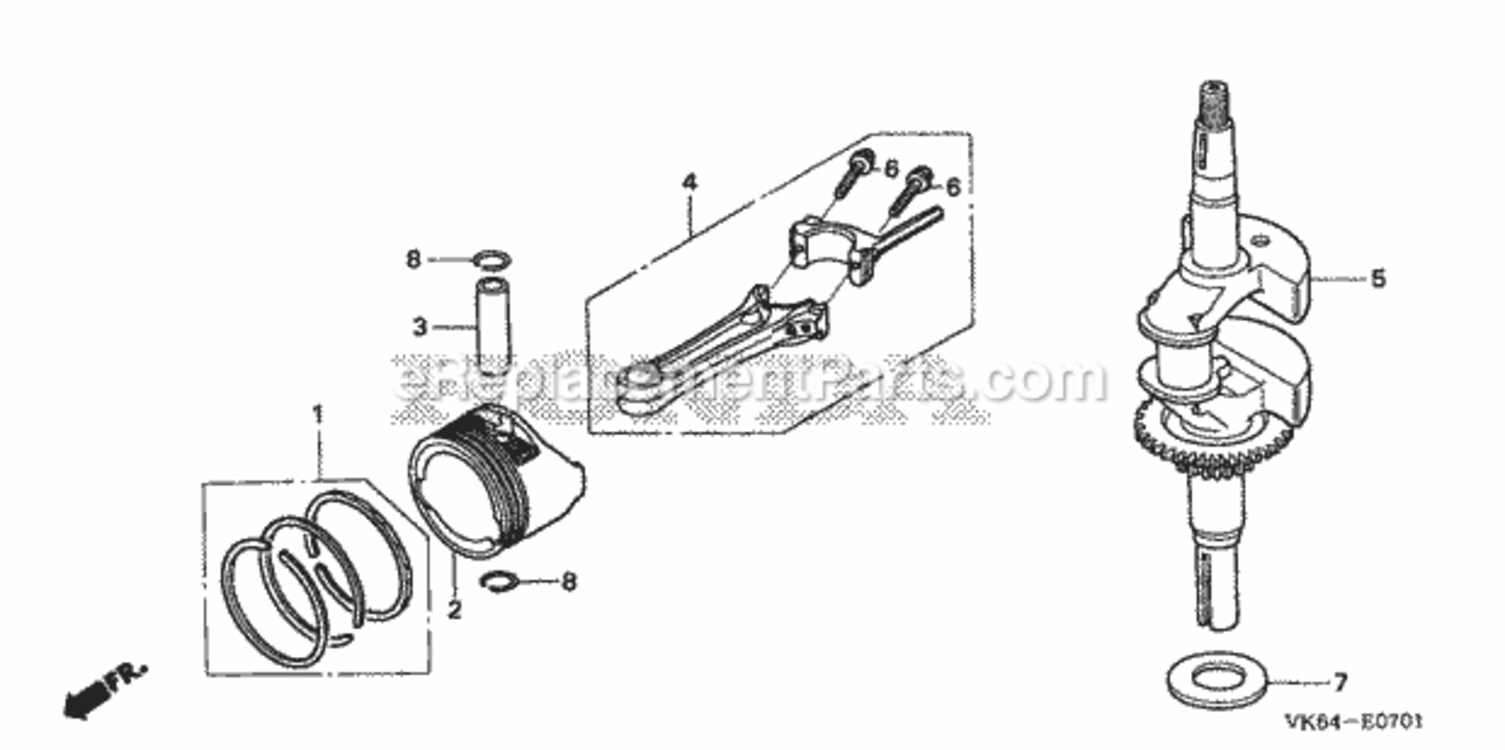 Crankshaft + Piston Diagram and Parts List for HRC216K3 Type PDAVIN# MAJA-1100001 Honda Lawn Mower