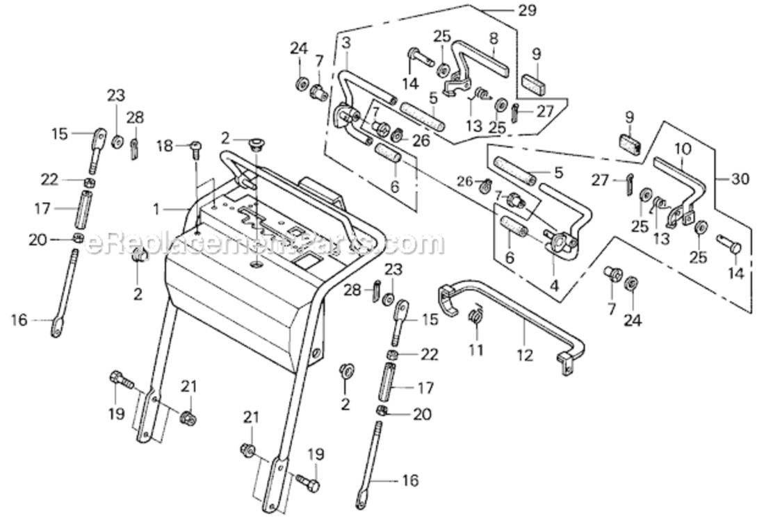 Handlebar Diagram and Parts List for HRC7113 Type TXAVIN# MZCK-3000001 Honda Lawn Mower