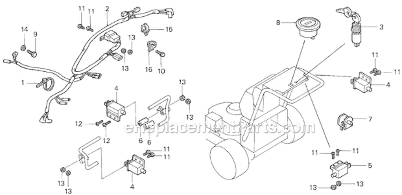 Wire Harness Diagram and Parts List for HRC7113 Type TXAVIN# MZCK-3000001 Honda Lawn Mower