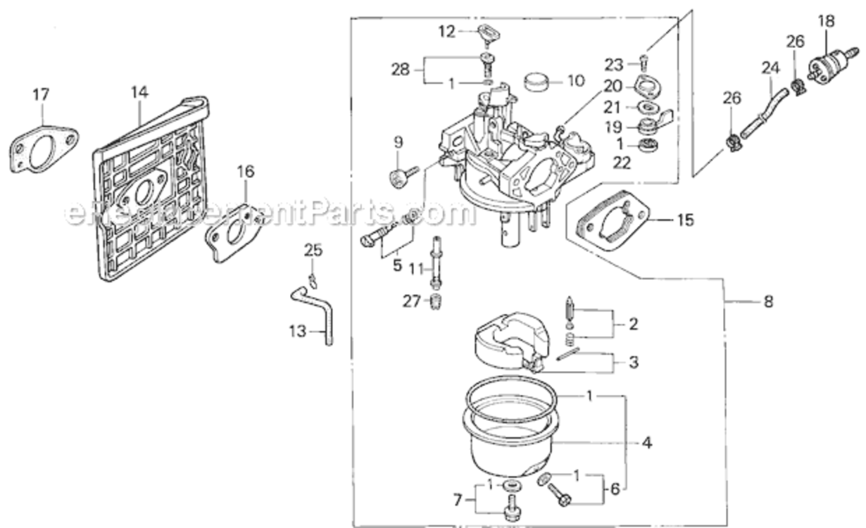 Carburetor Diagram and Parts List for HRC7113 Type TXAVIN# MZCK-3000001 Honda Lawn Mower