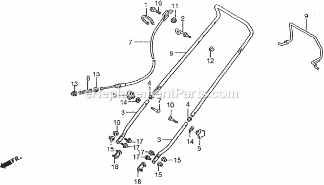 Handlebar Diagram and Parts List for HRM195 Type PAVIN# MZBV-6000001 Honda Lawn Mower