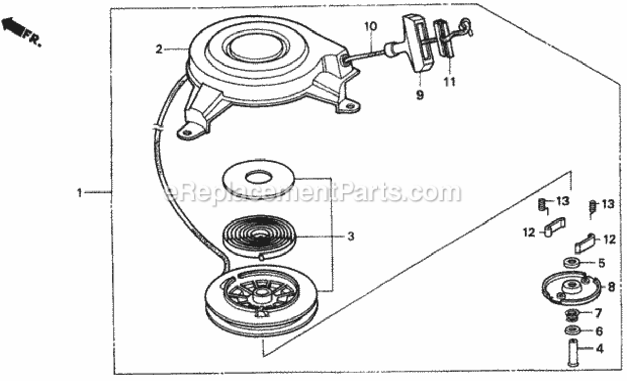 Recoil Starter Diagram and Parts List for HRM195 Type PAVIN# MZBV-6000001 Honda Lawn Mower