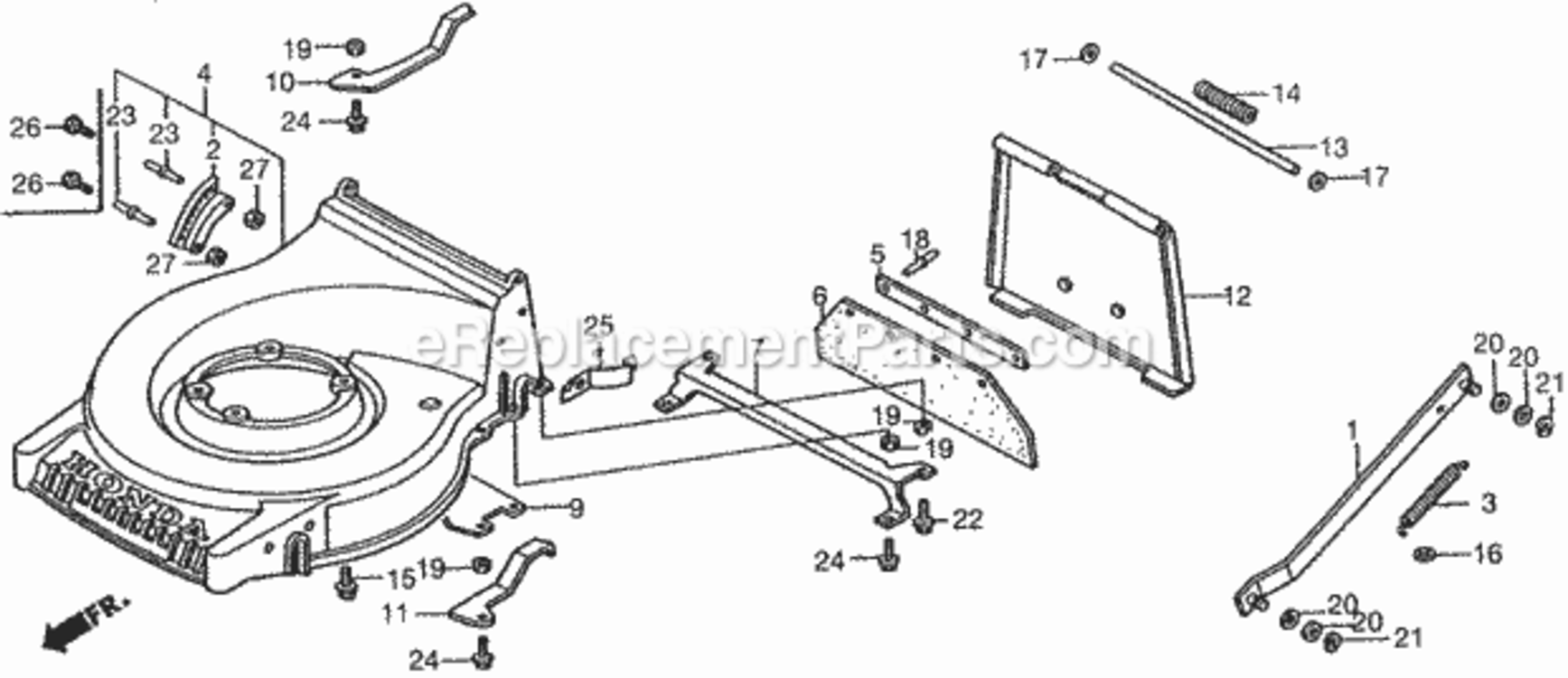 Cutter Housing Diagram and Parts List for HRM195 Type PAVIN# MZBV-6000001 Honda Lawn Mower