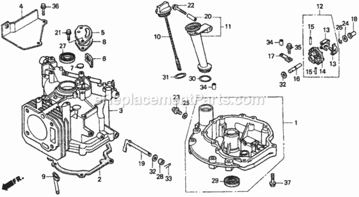 Cylinder Diagram and Parts List for HRM195 Type PAVIN# MZBV-6000001 Honda Lawn Mower
