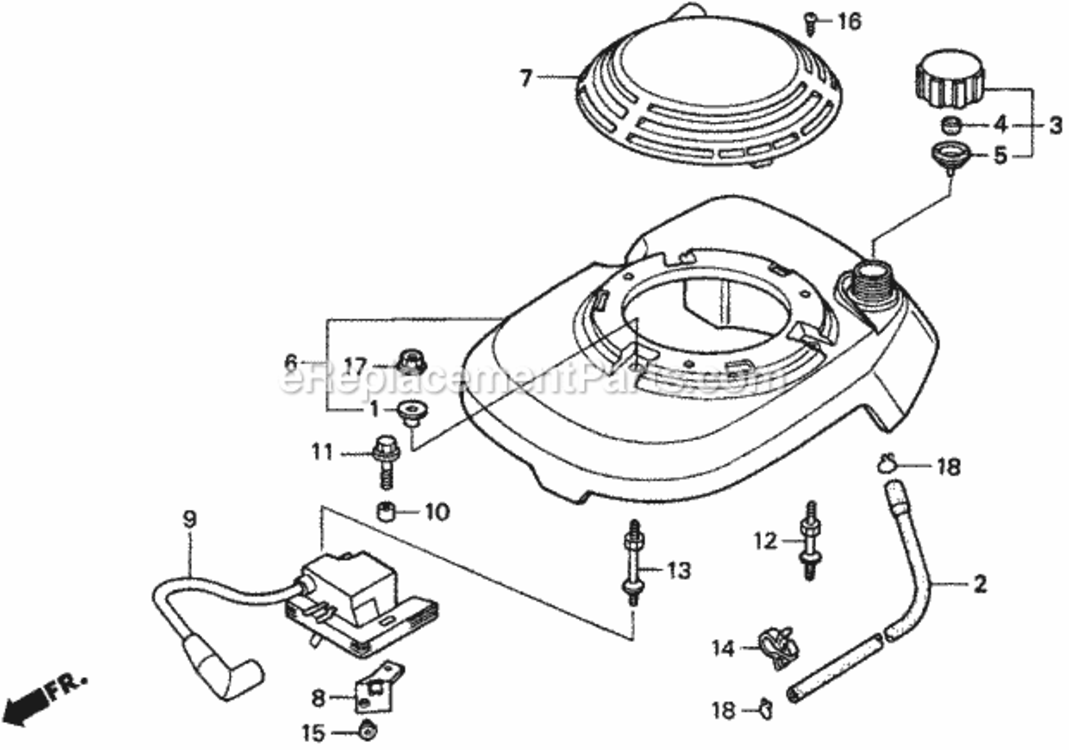 Fan Cover Diagram and Parts List for HRM195 Type PAVIN# MZBV-6000001 Honda Lawn Mower