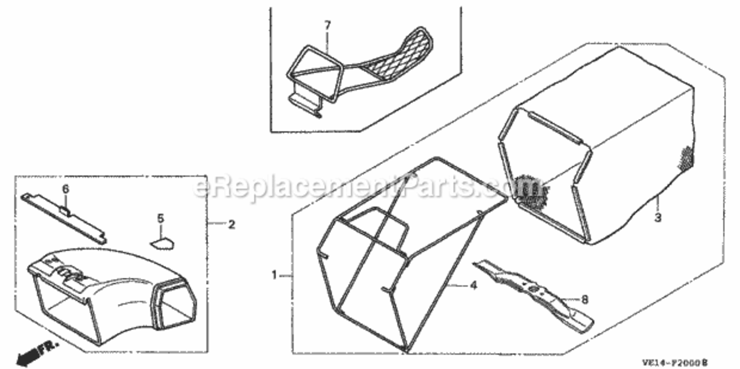 Grass Bag + Rotary Blade Diagram and Parts List for HRM215K1 Type SXAVIN# MZBB-6200001 to MZBB-6299999 Honda Lawn Mower