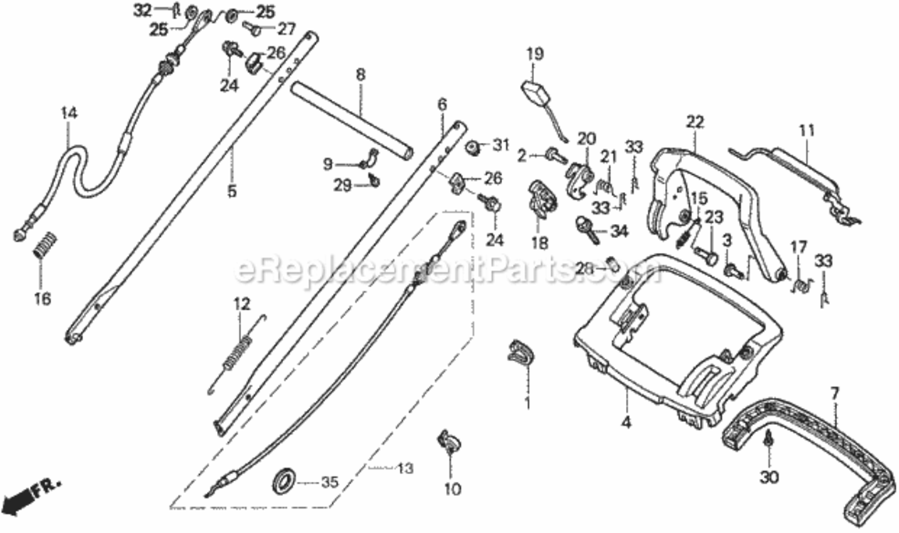 Handlebar Diagram and Parts List for HRM215K1 Type SXAVIN# MZBB-6200001 to MZBB-6299999 Honda Lawn Mower