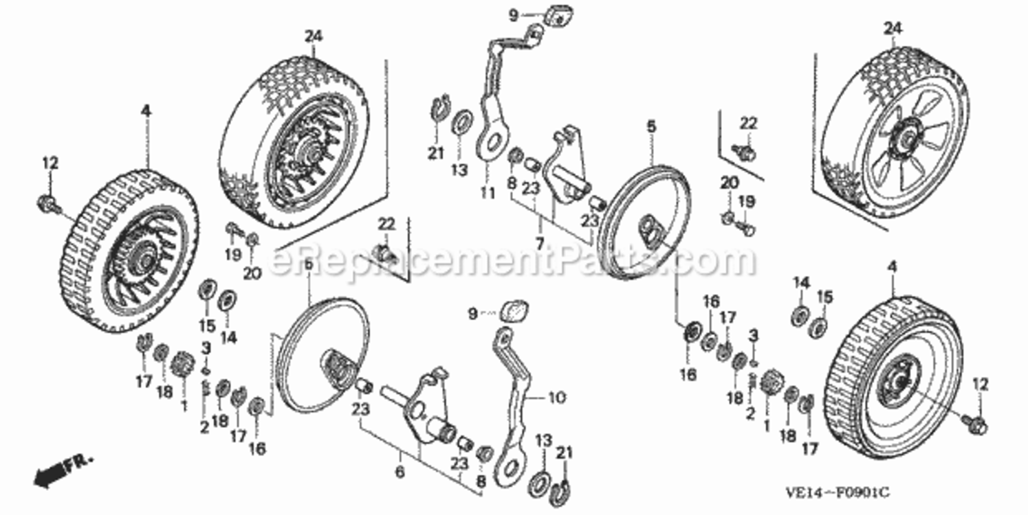 Rear Wheel Diagram and Parts List for HRM215K1 Type SXAVIN# MZBB-6200001 to MZBB-6299999 Honda Lawn Mower