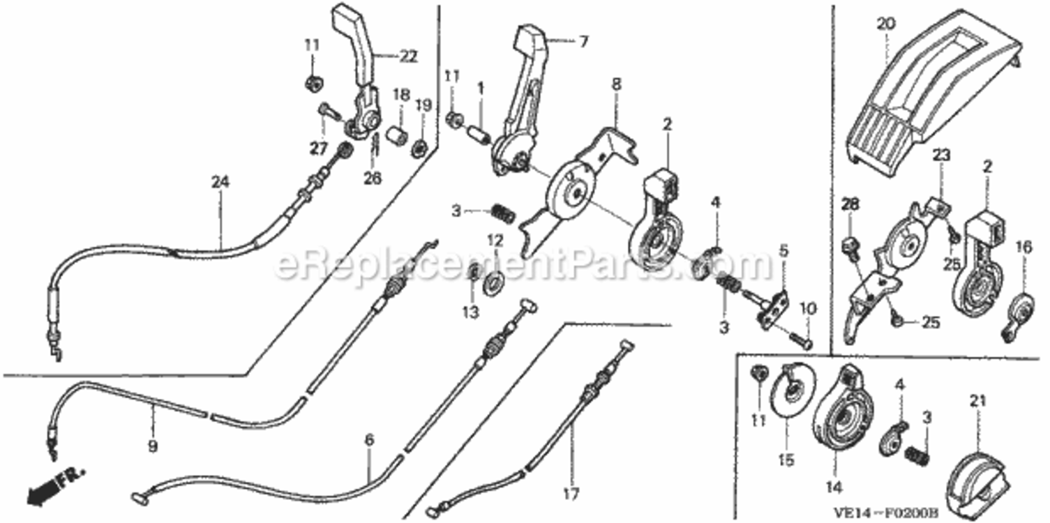 Throttle Lever Diagram and Parts List for HRM215K1 Type SXAVIN# MZBB-6200001 to MZBB-6299999 Honda Lawn Mower