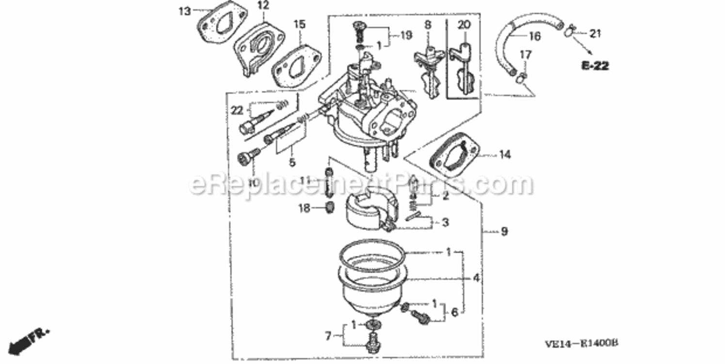 Carburetor Diagram and Parts List for HRM215K1 Type SXAVIN# MZBB-6200001 to MZBB-6299999 Honda Lawn Mower