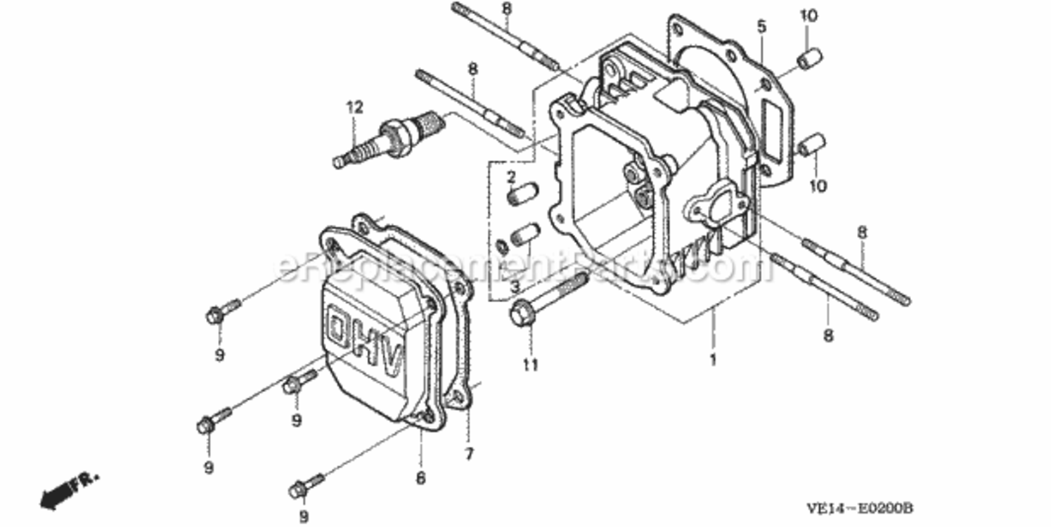 Cylinder Head Diagram and Parts List for HRM215K1 Type SXAVIN# MZBB-6200001 to MZBB-6299999 Honda Lawn Mower
