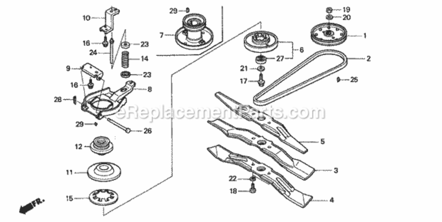 Rotary Blade Diagram and Parts List for HRM215K4 Type HXAVIN# MZBB-6500001 to MZBB-6507200 Honda Lawn Mower