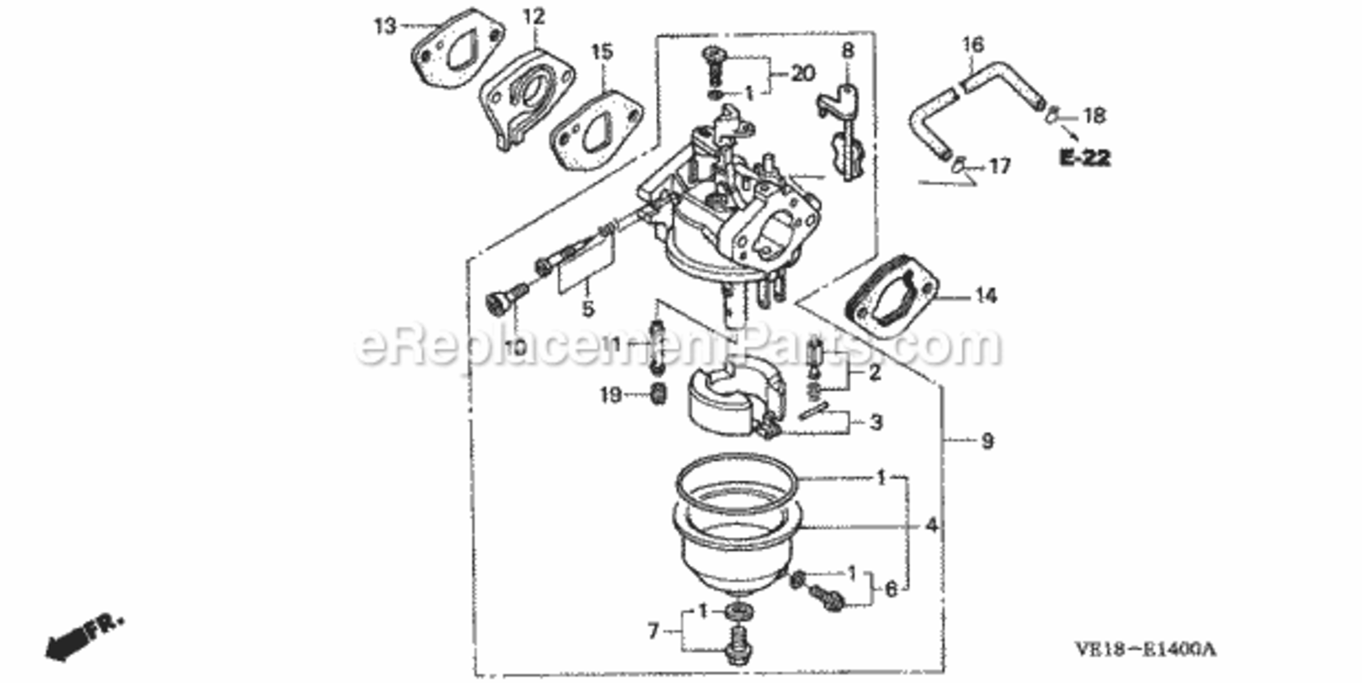 Carburetor Diagram and Parts List for HRM215K4 Type HXAVIN# MZBB-6500001 to MZBB-6507200 Honda Lawn Mower
