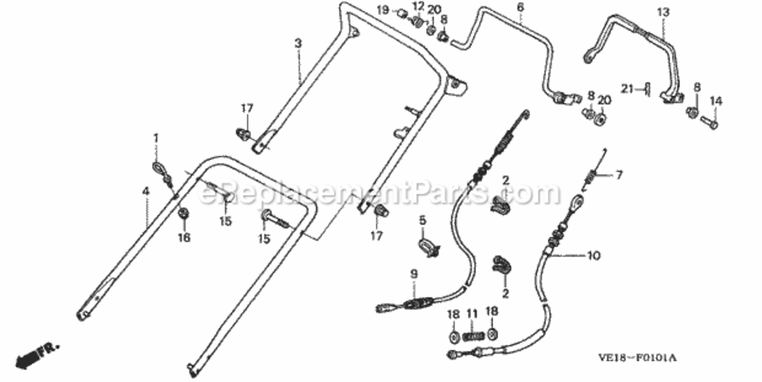 Handlebar Diagram and Parts List for HRM215K4 Type SDAVIN# MZBB-6500001 Honda Lawn Mower