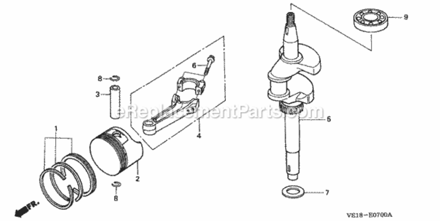 Piston + Crankshaft Diagram and Parts List for HRM215K4 Type SDAVIN# MZBB-6500001 Honda Lawn Mower