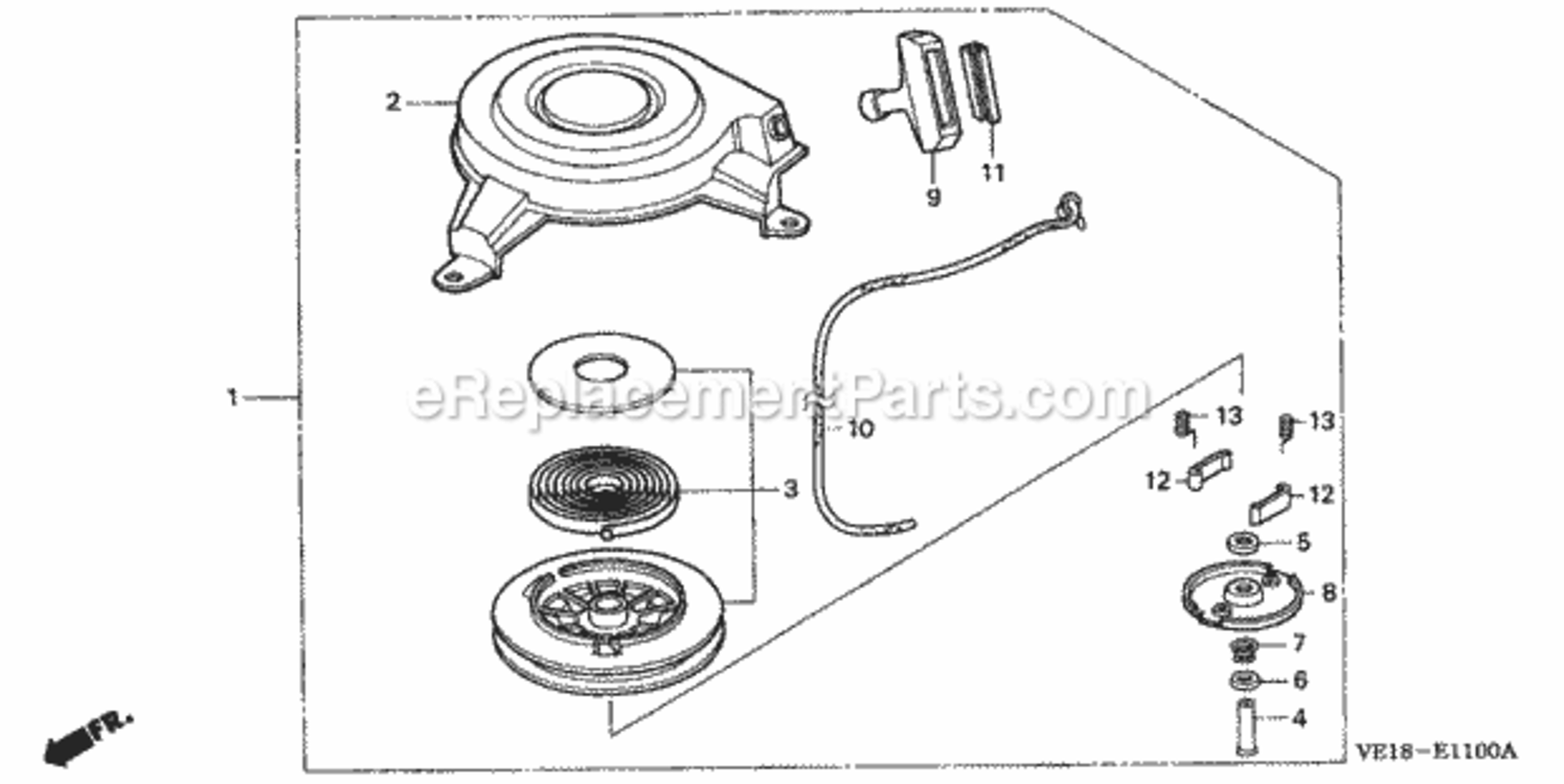 Recoil Starter Diagram and Parts List for HRM215K4 Type SDAVIN# MZBB-6500001 Honda Lawn Mower