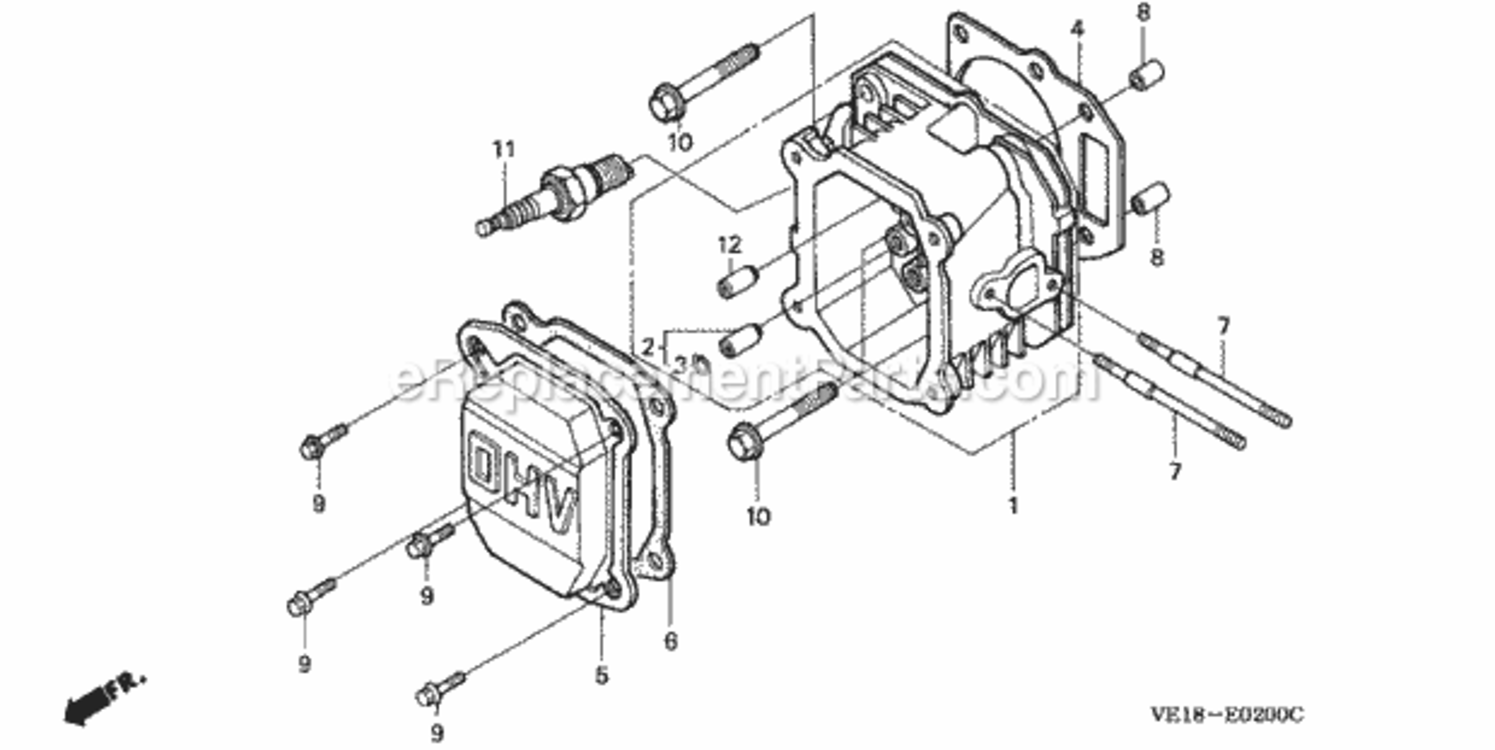 Cylinder Head Diagram and Parts List for HRM215K4 Type SDAVIN# MZBB-6500001 Honda Lawn Mower