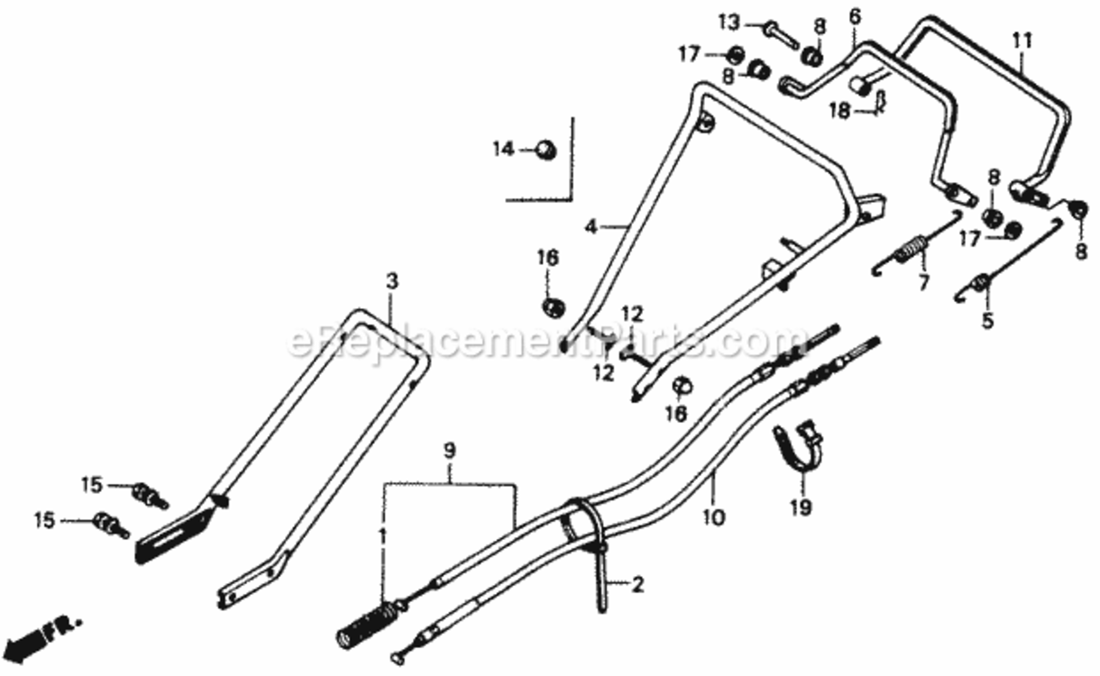 Handlebar Diagram and Parts List for HRM21 Type SVAVIN# MZAV-6000001 Honda Lawn Mower