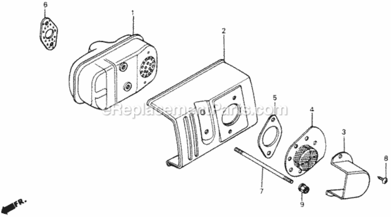 Muffler Diagram and Parts List for HRM21 Type SVAVIN# MZAV-6000001 Honda Lawn Mower